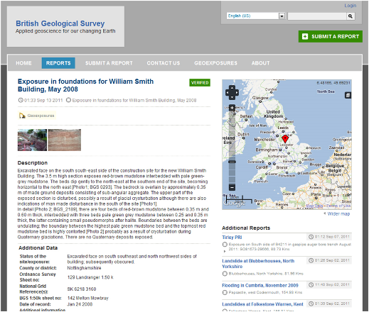Figure 1. GeoExposures web page: britishgeologicalsurvey.crowdmap.com